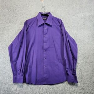 Milani Mens Purple Button Up Dress Shirt 17 36/37 Single Needle Tailoring